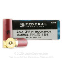 Bulk 12 ga Ammo For Sale - 2-3/4" #4 Buck Ammunition by Federal Power Shok - 250 Rounds