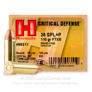 Premium 38 Special +P Ammo For Sale - 110 Grain FTX Ammunition in Stock by Hornady Critical Defense - 25 Rounds