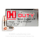 Premium 9mm +P Hornady Critical Duty Ammo For Sale - 135 gr JHP FlexLock Hornady Ammunition In Stock - 25 Rounds