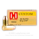 Premium 32 ACP Ammo For Sale - 60 Grain JHP XTP Ammunition in Stock by Hornady Custom - 250 Rounds