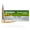 Premium 308 Ammo For Sale - 165 Grain Polymer Tip Ammunition in Stock by Remington Core-Lokt Tipped - 20 Rounds