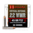Premium 22 WMR Ammo For Sale - 45 Grain FTX Ammunition in Stock by Hornady Critical Defense - 500 Rounds