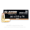 Cheap 380 Auto Ammo For Sale - 95 Grain FMJ Ammunition in Stock by Blazer Brass - 400 Rounds