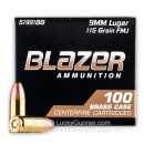Cheap 9mm Ammo For Sale - 115 Grain FMJ Ammunition in Stock by Blazer Brass - 100 Rounds