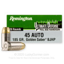 Premium 45 ACP Ammo For Sale - 185 Grain BJHP Ammunition in Stock by Remington Ultimate Defense - 20 Rounds