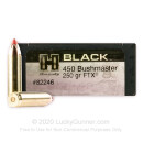 Premium 450 Bushmaster Ammo For Sale - 250 Grain FTX Ammunition in Stock by Hornady Black - 20 Rounds 