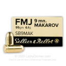 9mm Makarov (9x18mm) Luger Ammo For Sale - 95 gr FMJ Sellier & Bellot Ammunition For Sale