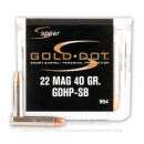 Premium 22 WMR Ammo For Sale - 40 gr - Speer Gold Dot 22 Magnum Short Barrel Rimfire Ammunition In Stock - 50 Rounds
