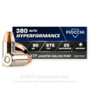 Premium 380 Auto Ammo For Sale - 90 Grain XTP JHP Ammunition in Stock by Fiocchi - 25 Rounds