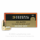 Match 45 ACP Ammo For Sale - 230 gr FMJ .45 Auto Ammunition In Stock by Federal Gold Medal - 50 Rounds
