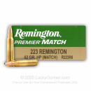 Premium 223 Rem Match Ammo For Sale - 62 gr HP Ammunition In Stock by Remington Premier Match - 20 Rounds