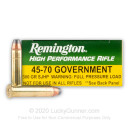 Premium 45-70 Government Ammo For Sale - 300 Grain SJHP Ammunition in Stock by Remington High Performance Rifle - 20 Rounds