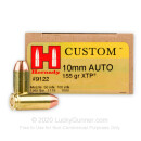 Bulk 10mm Auto Ammo For Sale - 155 Grain JHP Ammunition in Stock by Hornady Custom - 200 Rounds