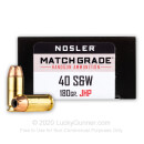 Premium 40 S&W Ammo For Sale - 180 Grain JHP Ammunition in Stock by Nosler Match Grade - 20 Rounds