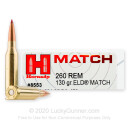 Premium 260 Rem Ammo For Sale - 130 Grain ELD Match Ammunition in Stock by Hornady Match - 20 Rounds