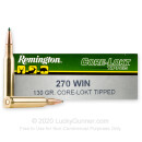Premium 270 Ammo For Sale - 130 Grain Polymer Tip Ammunition in Stock by Remington Core-Lokt Tipped - 20 Rounds