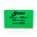 Bulk 338 Lapua (.338")  Bullets for Sale - 250 Grain HPBT Bullets in Stock by Sierra - 50