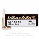 6.5x55mm SE Ammo For Sale - 140 gr FMJ Ammunition In Stock by Sellier & Bellot - 20 Rounds