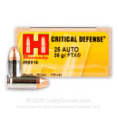 Premium 25 ACP Ammo For Sale - 35 Grain FTX Ammunition in Stock by Hornady Critical Defense - 25 Rounds