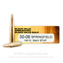 Premium 30-06 Ammo For Sale - 168 Grain HPBT Ammunition in Stock by Black Hills Gold Match - 20 Rounds