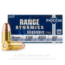 Bulk Sub Sonic 9mm Luger Ammo For Sale - 158 gr FMJ - Fiocchi Ammunition Online