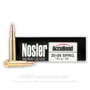 Premium 30-06 Ammo For Sale - 165 Grain Accubond Polymer Tip Ammunition in Stock by Nosler Custom Trophy Grade - 20 Rounds