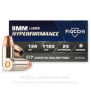 Premium Fiocchi 9mm Defense Ammo For Sale - 124 gr JHP XTP Fiocchi Ammunition - 25 Rounds