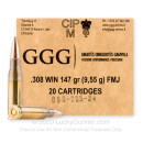 Cheap 308 Ammo For Sale - 147 Grain FMJ Ammunition in Stock by GGG - 20 Rounds