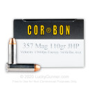 Premium 357 Mag Ammo For Sale - 110 Grain JHP Ammunition in Stock by Corbon - 20 Rounds