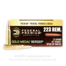 Premium 223 Rem Ammo For Sale - 73 Grain Berger BTHP Ammunition in Stock by Federal Gold Medal - 20 Rounds