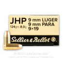 Cheap 9mm Ammo For Sale - 124 Grain JHP Ammunition in Stock by Sellier & Bellot - 50 Rounds