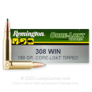 Premium 308 Ammo For Sale - 150 Grain Polymer Tip Ammunition in Stock by Remington Core-Lokt Tipped - 20 Rounds