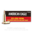 Cheap 22-250 Rem Ammo For Sale - 50 Grain JHP Ammunition in Stock by Federal American Eagle - 20 Rounds