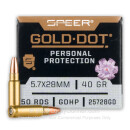 Premium 5.7x28mm Ammo For Sale - 40 Grain JHP Ammunition in Stock by Speer Gold Dot - 50 Rounds