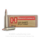 Premium 220 Swift Ammo For Sale - 55 Grain V-MAX Ammunition in Stock by Hornady Varmint Express - 20 Rounds