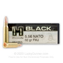 Premium 5.56x45 Ammo For Sale - 62 Grain FMJ Ammunition in Stock by Hornady BLACK - 20 Rounds