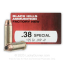 Bulk 38 Special +P Ammo For Sale - 125 Grain JHP Ammunition in Stock by Black Hills - 500 Rounds