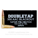 Premium 300 AAC Blackout Ammo For Sale - 147 Grain FMJ Ammunition in Stock by Doubletap Match - 20 Rounds