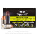 Premium 380 Auto Ammo For Sale - 80 Grain SCHP Ammunition in Stock by NovX Pentagon - 20 Rounds