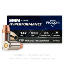Bulk 9mm Ammo For Sale - 147 Grain JHP Ammunition in Stock by Fiocchi - 500 Rounds