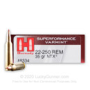 Premium 22-250 Rem Ammo For Sale - 35 Grain NTX Polymer Tip Ammunition in Stock by Hornady Superformance Varmint - 20 Rounds