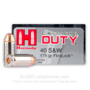 Premium 40 S&W Hornady Critical Duty Ammo For Sale - 175 gr JHP FlexLock Hornady Ammunition In Stock - 20 Rounds