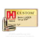 Premium 9mm Defense Ammo For Sale - 124 gr JHP XTP Hornady Ammunition In Stock - 25 Rounds