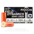 Cheap 12 Gauge Ammo For Sale - 2-3/4" 1 oz. #8 Shot Ammunition in Stock by Fiocchi Game and Target - 25 Rounds