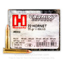 22 Hornet Ammo For Sale - 35 gr V-Max Ammunition In Stock by Hornady - 25 rounds