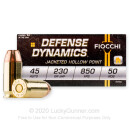 Cheap 45 ACP Ammo For Sale - 230 Grain JHP Ammunition in Stock by Fiocchi - 50 Rounds