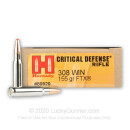 Premium 308 Win Ammo For Sale - 155 Grain FTX Ammunition in Stock by Hornady Critical Defense - 20 Rounds