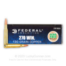 Premium 270 Ammo For Sale - 130 Grain SCHP Ammunition in Stock by Federal Power-Shok Copper - 20 Rounds