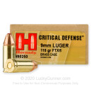 9mm Defense Ammo For Sale - 115 gr JHP FTX Hornady Ammunition In Stock - 250 Rounds
