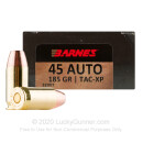 Premium 45 ACP Ammo For Sale - 185 Grain TAC-XP Ammunition in Stock by Barnes VOR-TX - 20 Rounds
